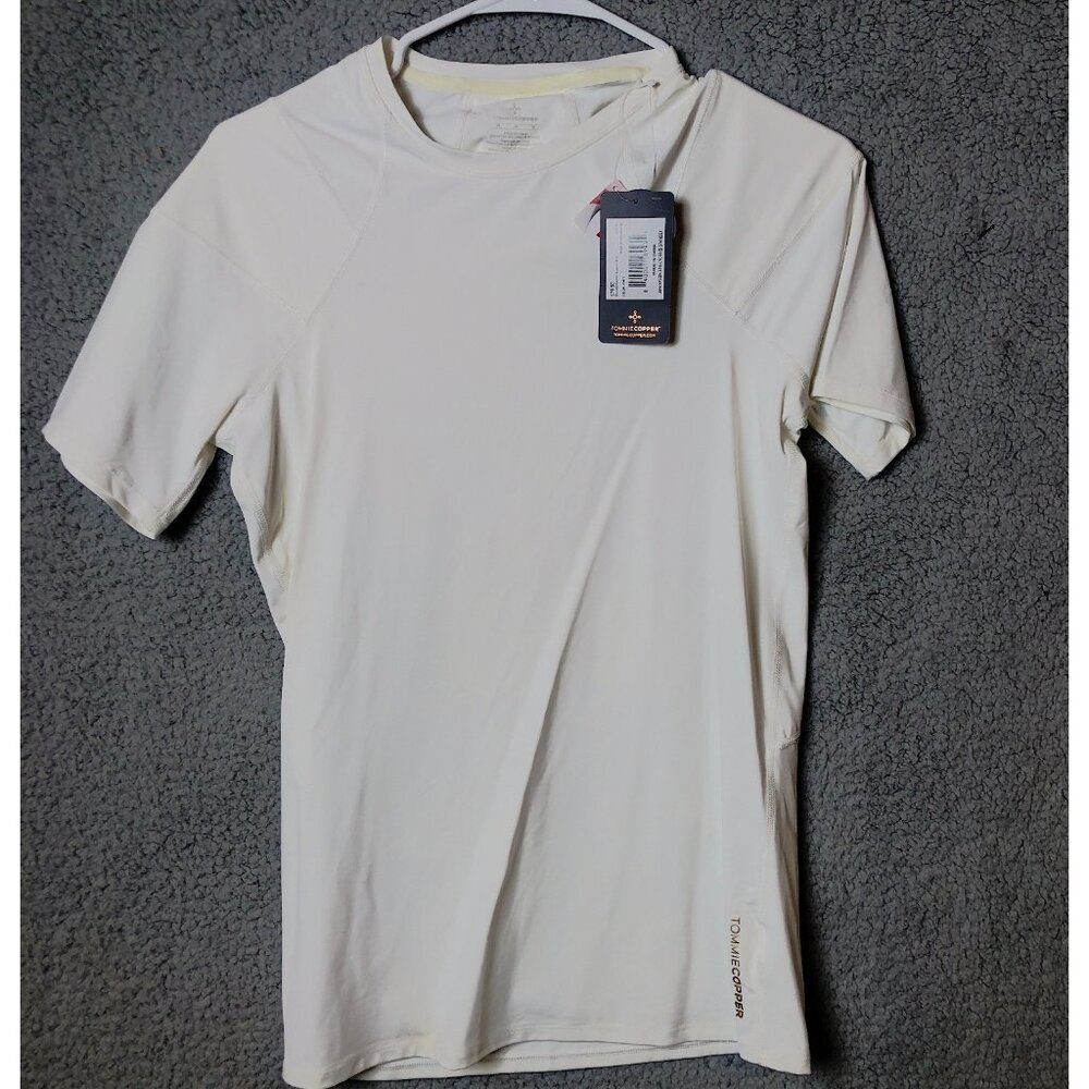TOMMIE COPPER Shirt Mens Medium Shoulder Centric Support White Short Sleeve